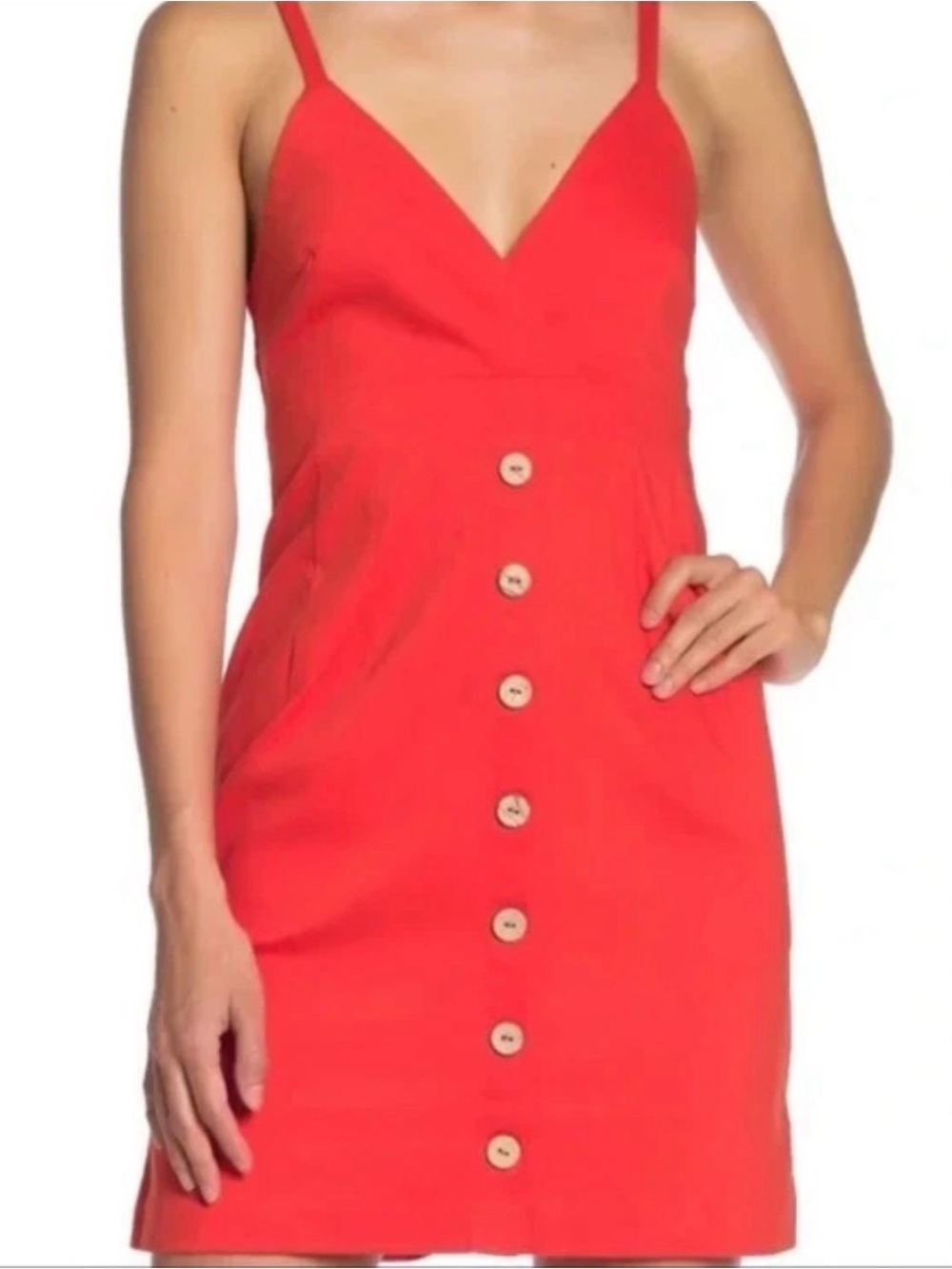 Line & Dot Red Button Front Strappy Mini Dress Cotton Summer NWT Size M